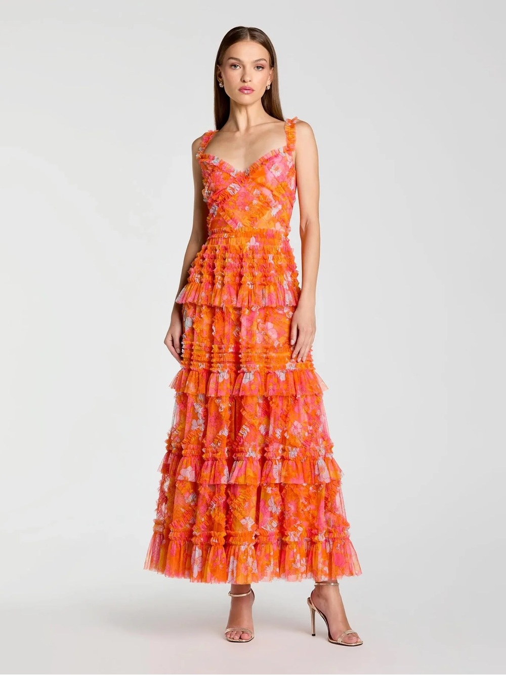 Mac Duggal Coral Floral Ruffled Tiered Maxi Dress - Picture 2 of 4